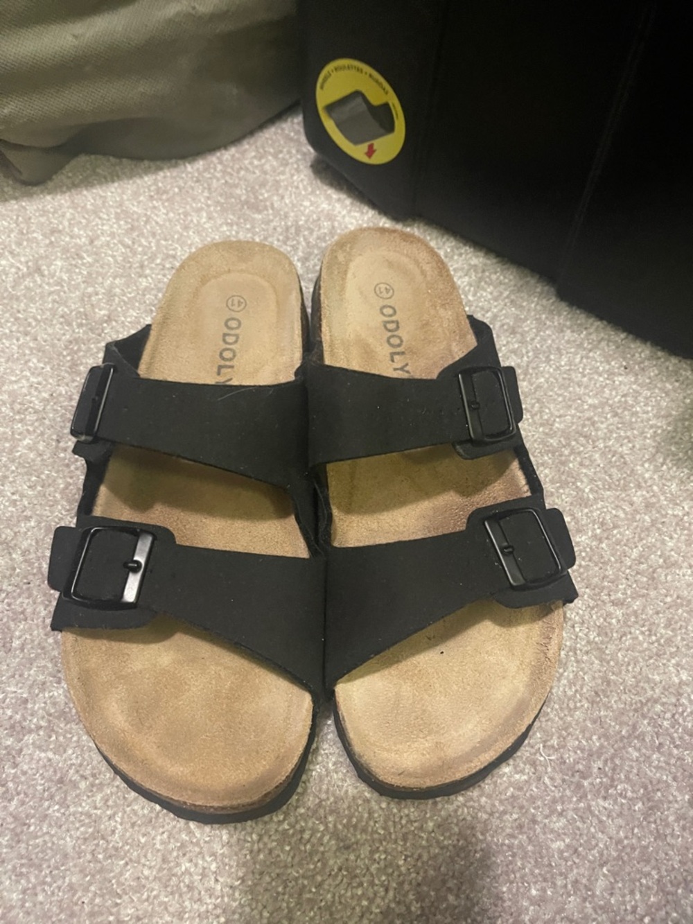 Black Double-Buckle Slide Sandals -